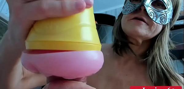  Stepmom helps her son to cum flashlight and swallow sperm